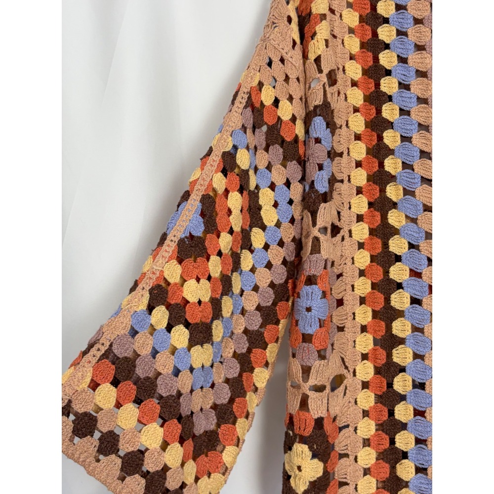 Three Bird Nest Crochet Granny Square Duster Cardigan L/XL Multi Boho New - Picture 3 of 11